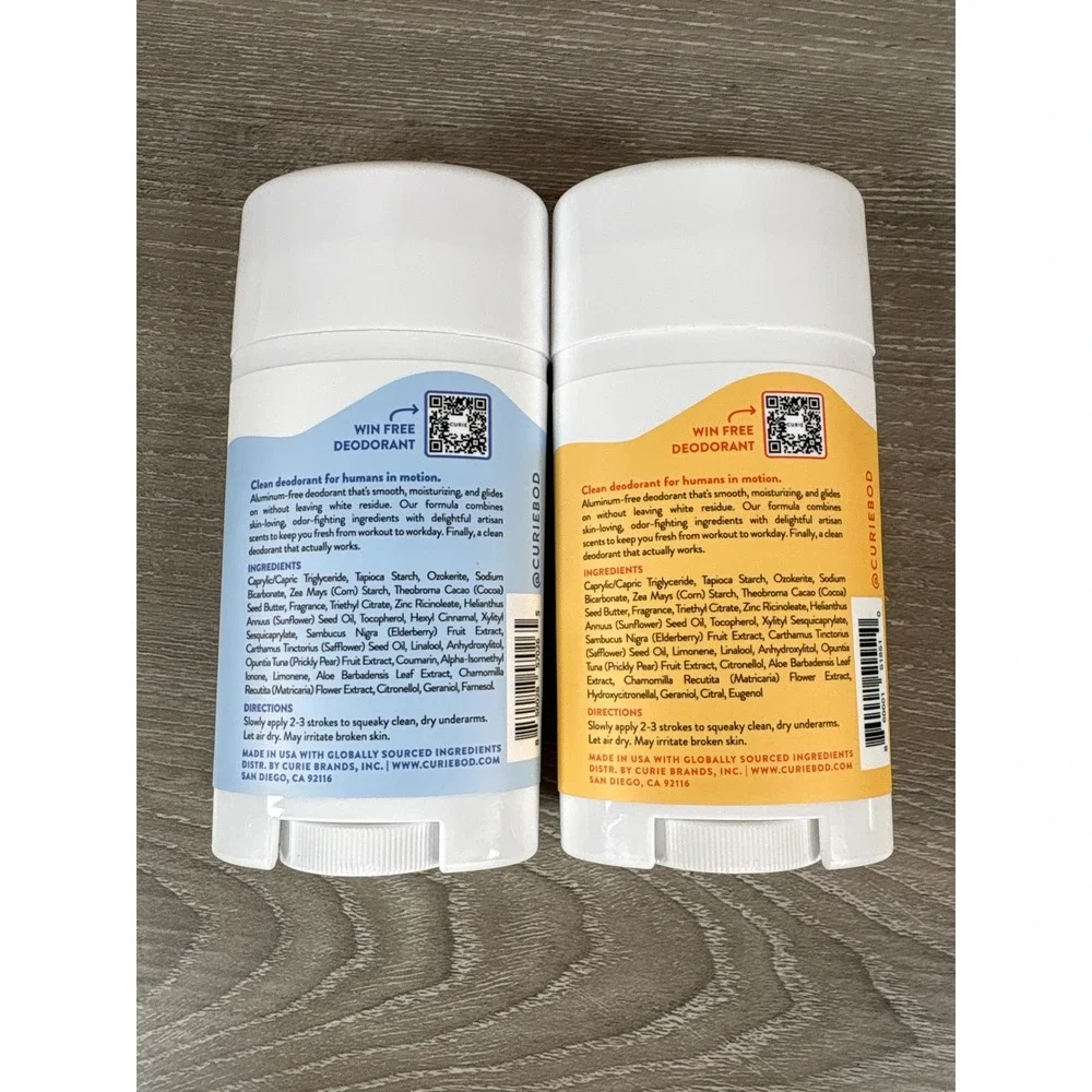 Curie Clean Deodorant Stick 2oz Bundle Coconut Nectar and Orange Neroli New